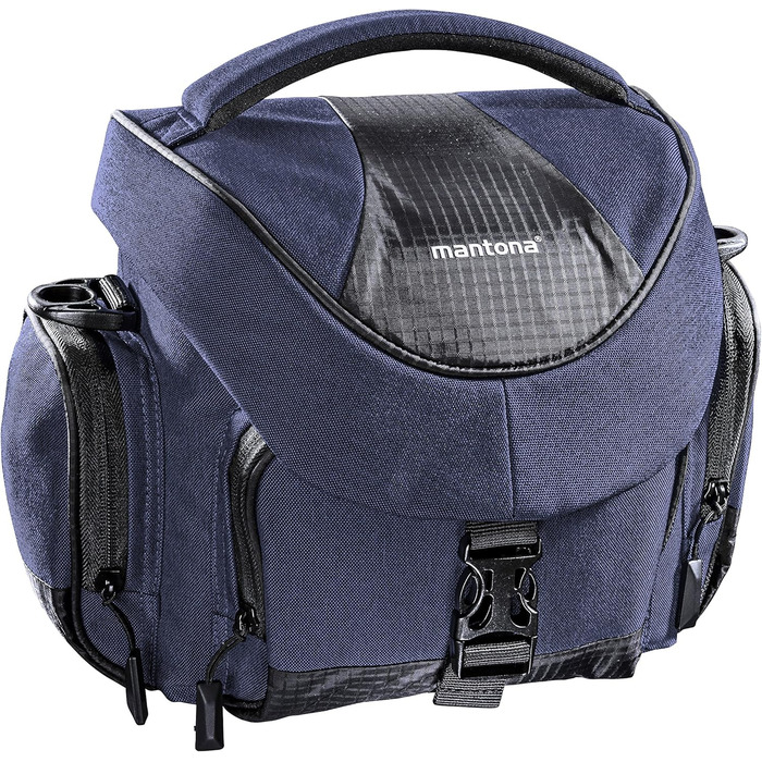 Сумка для камери Mantona Premium - підходить для камер DSR та DSM з об'єктивом (з пилозахистом, м'яким ремінцем, блискавкою, регульованим внутрішнім відділенням) (L, Синій)