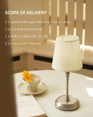 Нічник бездротовий акумуляторний Wiederaufladbare для вітальні, спальні, їдальні - Gold (з лампочкою, димування, сенсорне управління, 5200 mAh)