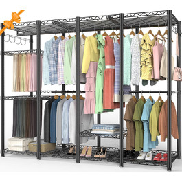 Відкритий шафа-система AQRA: зручний шафа-організатор з 9 полицями та 5 штангами для одягу, стійка для одягу з місткою конструкцією (193.5x43.5x195 см)