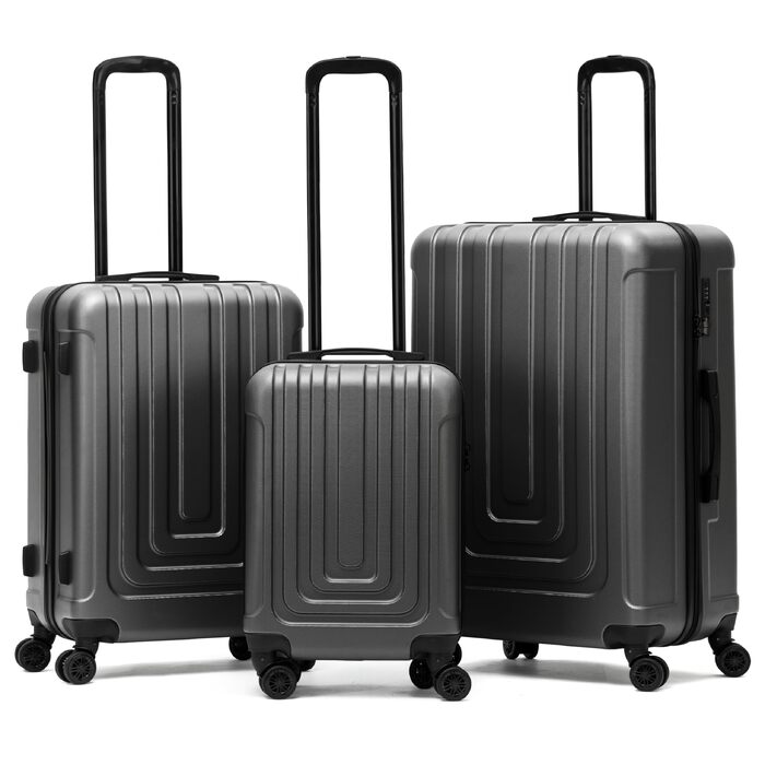 Набір валіз Flight Knight Premium (3 шт): S 55см, M 67см, L 76.5см, ABS-пластик, TSA-замок, USB-порт, 8 коліс, антрацит/чорний