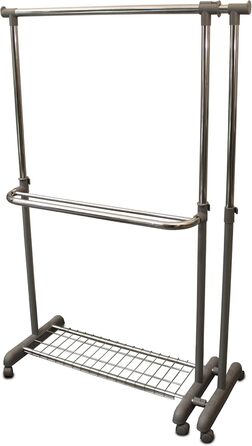 GERSO Extendable Clothes Rack Telescopic Wardrobe Clothes Rail with Wheels Market Stall Stand Grey