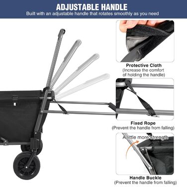 Складаний візок для собак REDCAMP з висувною задньою частиною, міцний, 134 л, великий, для кемпінгу, саду, зі спортивними колесами, для покупок, чорний, Basic - 136 кг