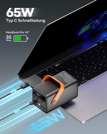Powerbank 65W з USB-C, 50000mAh, LED дисплеєм, для ноутбуків, MacBook, телефонів (Samsung S23), чорний