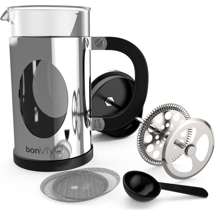 Френч-прес для кави, 3 чашки, кавоварка з мідним декором, скляна колба, фільтр з нержавіючої сталі, прес для кави, сріблястий