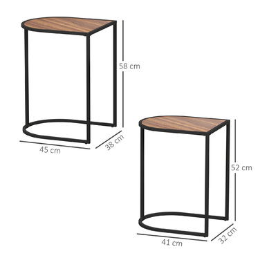 HOMCOM 2-Piece Couch Table Set, Square Side Table, Coffee Table with Steel Frame, Stackable Sofa Table, for Living Room, Holds up to 20 kg, Brown+Black | Aosom