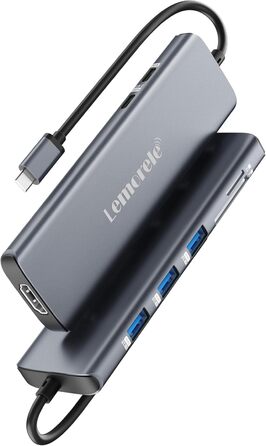 Lemorele Док-станція USB C/A 10Gbps, 3 монітори, 14 в 1: 2 HDMI (4K), Ethernet, 4 USB 3.2/2.0, VGA, Type-C 3.1, PD 100W, Audio, SD/TF, для Windows, MacBook (Блакитна)