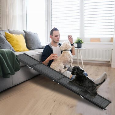 Східці для собак складні, 157 см, для великих собак до 110 кг, з неслизькою поверхнею та зручною ручкою, чорного кольору