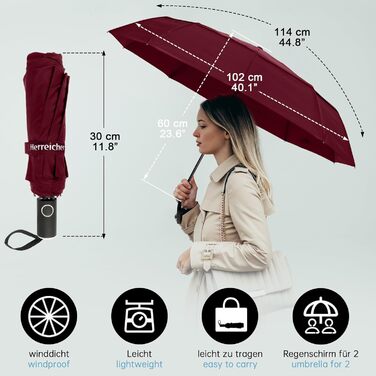 Зонт чоловічий/жіночий/дитячий Herreicher - автоматичний, штормостійкий, 102 см, 10 ребер, червоний