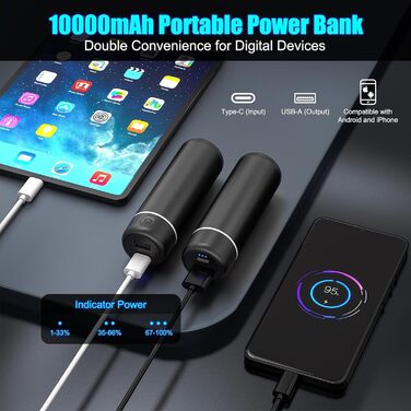 Електричний грілка для рук Wiederverwendbar 2 шт. 5000mAh USB Powerbank, 2A, нагрів 4-7 годин, для дітей, жінок, чоловіків, чорний, круглий