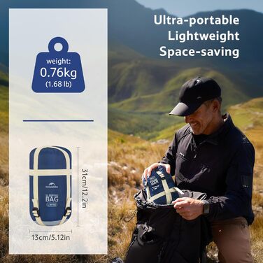 Спальний мішок Naturehike Ultraleicht Mini: ультралегкий, 680/760г, для 3 сезонів, 190x75/205x85см, для походу, рюкзака, кемпінгу, 15°C, зелений XL (темно-синій/світло-синій XL)