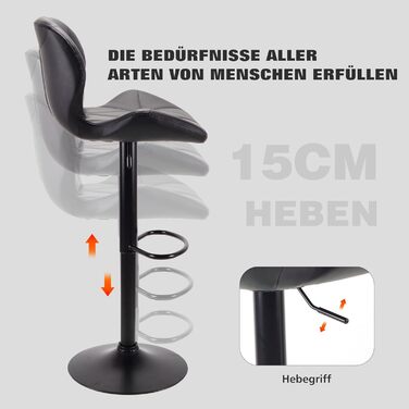 WangPangzi Adjustable Bar Stools 2-Pack with Backrest - Padded Leatherette Kitchen Bar Chairs with Footrest for Counter Height, Restaurants, Hotels & Bars (Black)