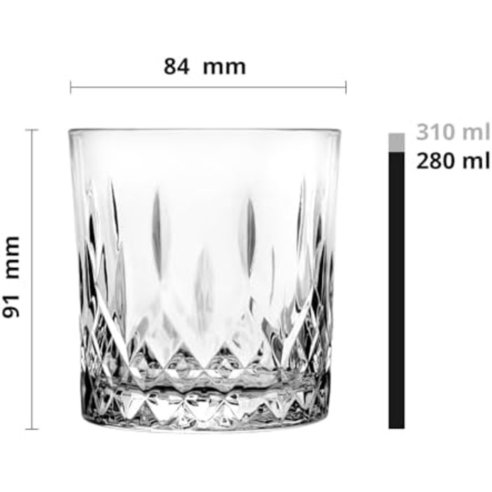 Набір келихів для віскі Glasmark KROSNO 1992, 6 шт, 280 мл, для коньяку, рому, джину, коктейлів, скляні, з огранюванням, для посудомийної машини