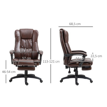 Vinsetto Adjustable Swivel Chair with Footrest, Headrest, Massage Function, Faux Leather, 68.5x68.5x113-121cm, Brown