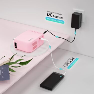 Портативний проєктор KSBABY Outdoor LED, міні проєктор для перегляду фільмів на вулиці, сумісний з HDMI, USB, ноутбуком, TV Stick, iOS та Android. Рожевий.