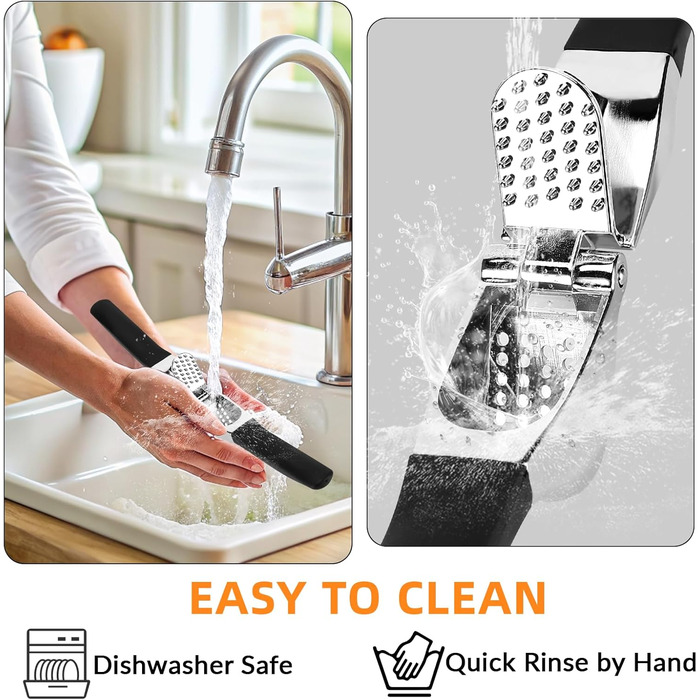 Прес для часнику з нержавіючої сталі з зручною ручкою, для подрібнення часнику та імбиру, безпечний для миття в посудомийній машині