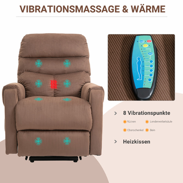 HOMCOM TV Lift Chair Electric with Massage Function, Heating, and Reclining Feature, Light Brown Polyester, 79x97x103cm - For Comfort & Relaxation