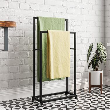 Підставка для рушників, тримач рушників, підлогова стійка з 3 перекладинами, для ванної кімнати, сталева, чорна, 2 яруси