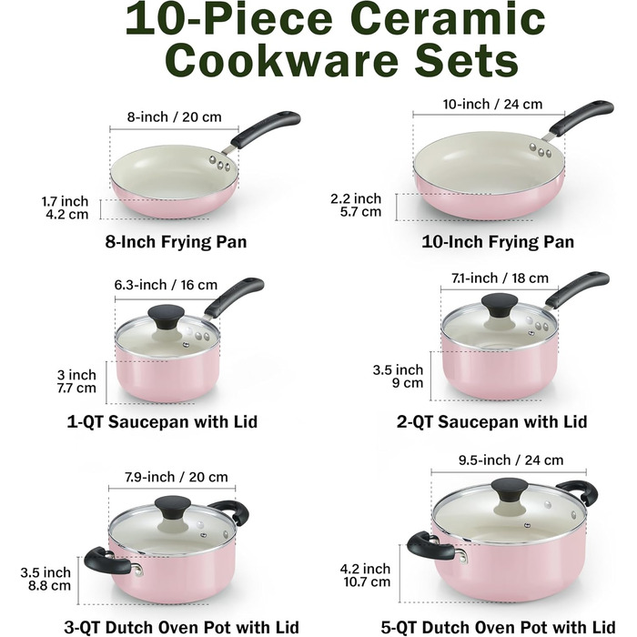 Набір посуду Cook N Home: 10 предметів, антипригарне покриття, кераміка, рожевий