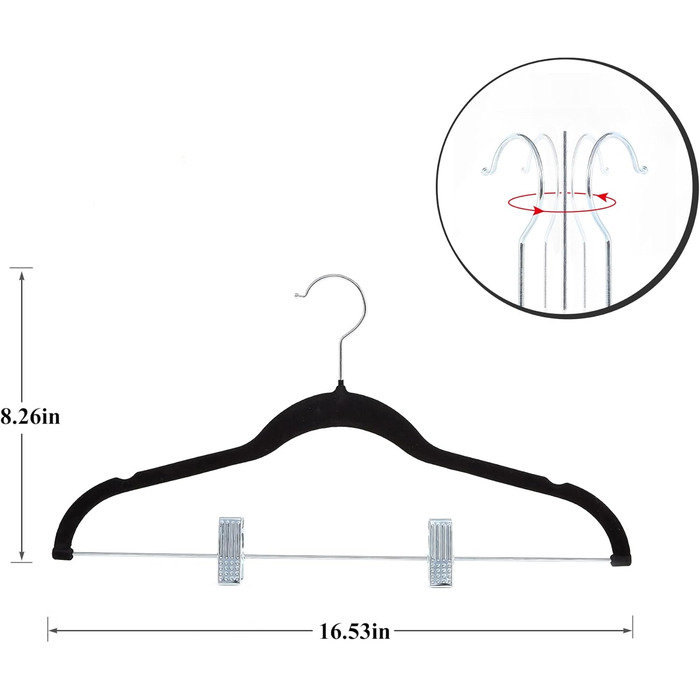 Плечики для одягу VECELO Premium з металевими кліпсами, антиковзаючі, економні, набір 20 шт. (для жінок та чоловіків)