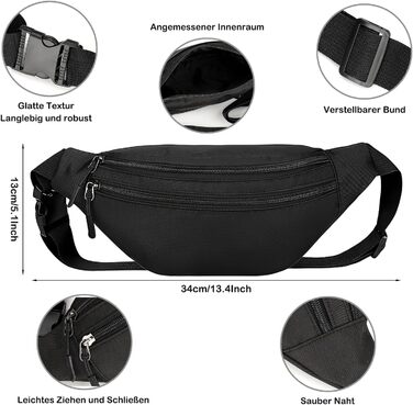 Чоловіча/Жіноча поясна сумка на пояс, бананка з PU шкіри, водонепроникна, чорна. Спортивна, для подорожей, фестивалів, бігу, хайкінгу