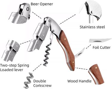 BOQO Corkscrew Wine Opener, Professional Waiter's Knife Made of Stainless Steel, Wine Bottle Opener with Foil Cutter, Vacuum Wine Pump and Wine Pourer with Aerator, Wine Accessories