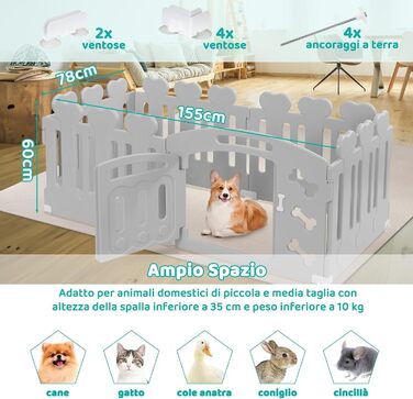Laufstall для цуценят MAMIZO 60 см: пластиковий загончик з тором, сірий-білий, 5+1 панель