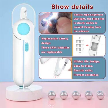 Нігтеріз для собак і котів з LED-підсвіткою, професійна нігтерізка, з пилозбирачем та пилочкою, блакитний