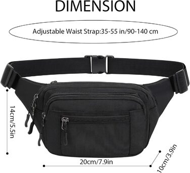 Чоловіча/жіноча поясна сумка-бананка з 5 відділеннями, водонепроникна, для подорожей, прогулянок з собакою та активного відпочинку, чорна