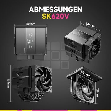 Кулер для процесора Sudokoo SK620V AM5: двосекційний башта (Dual Tower) з цифровим дисплеєм, 6 тепловими трубками та 2 PWM FDB вентиляторами 120мм