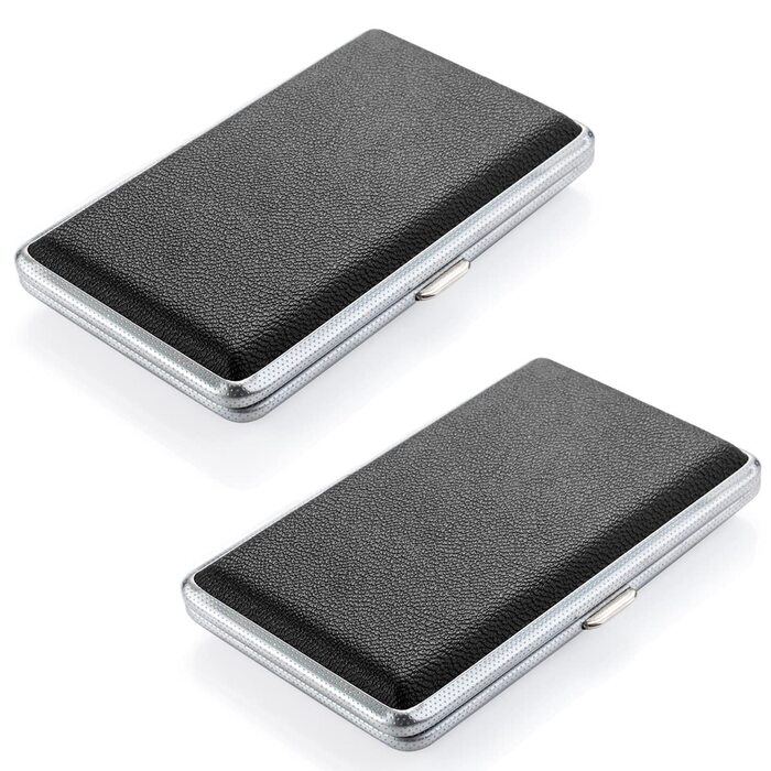 Чохол для сигарет жіночий шкіряний/металевий чорний на 20 slim або 14 normal сигарет