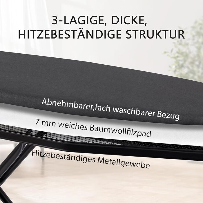 Гладильна дошка Aoufottes регульована по висоті, для прасування з парою, 120x38 см, чорна