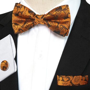 Набір краватки, кишенькового хустинки та запонок JEMYGINS Paisley для чоловіків (помаранчевий)