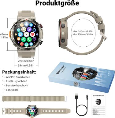 Смарт-годинник Blackview Khaki: IP68, 100 днів роботи, компас, Bluetooth-дзвінки, моніторинг серця та сну, 100+ спортивних режимів, сумісний з Android/iOS