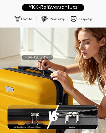 Набір валіз COOLIFE 3 шт. (M, L, XL) для сімейних та закордонних подорожей, ABS+PC, жорсткий корпус, 360° обертання, YKK блискавка, TSA замок, жовтий колір