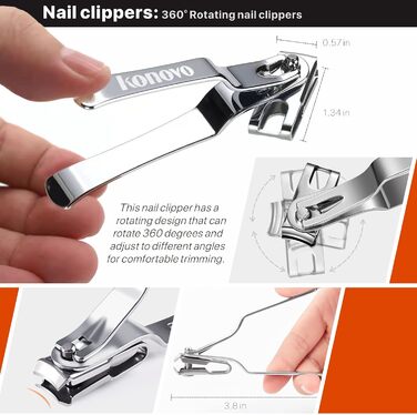 Кусачки для нігтів Konovo для літніх людей та товстих нігтів, з довгою ручкою, 16 мм, набір 5 шт.