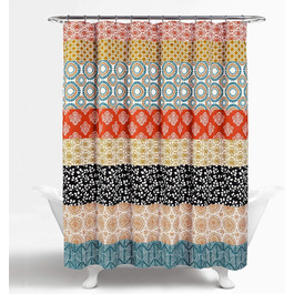 Шторка для душу Lush Decor Bohemian-Streifen, 183x183 см, блакитно-помаранчевий, бохо-стиль