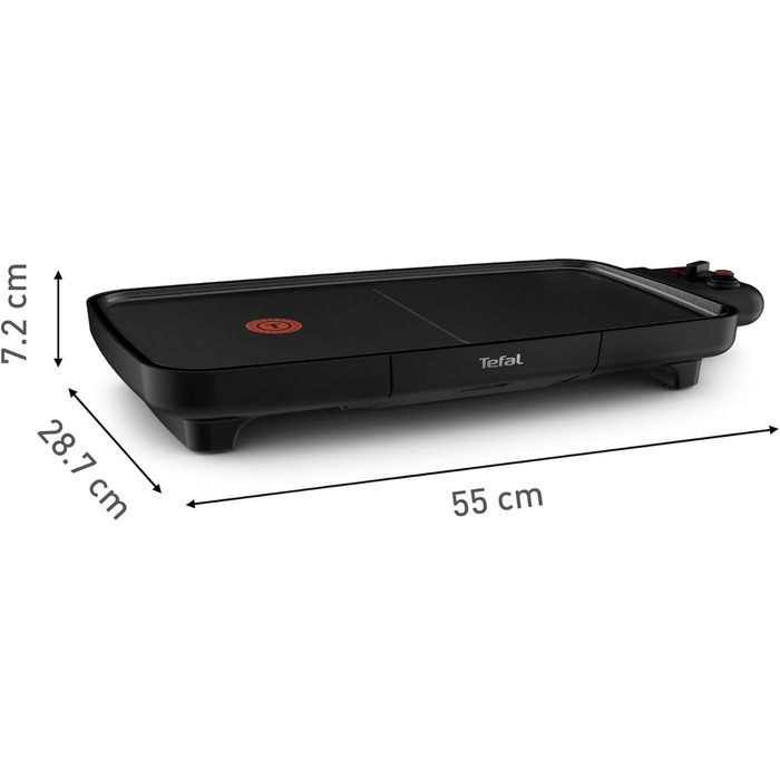 Тіфаль Plancha Booster Tischgrill: електричний гриль-стіл, 2200 Вт, велика поверхня, зона Boost, 6 температурних режимів, знімні антипригарні пластини, піддон для жиру, Thermo-Spot, чорний, CB6428