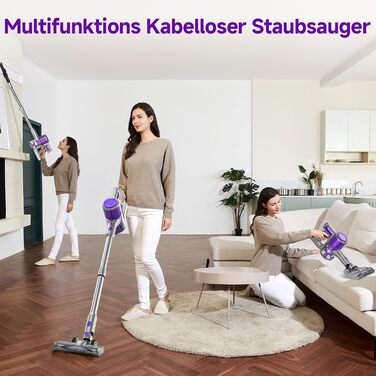 Бездротовий акумуляторний пилосос 35KPA/45Mins з LED-підсвічуванням, HEPA-фільтром та насадкою для підлоги, для тварин, килимів та твердих поверхонь, фіолетовий