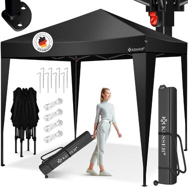 KESSER® Gazebo Folding Gazebo Lighting | Pop-Up Garden Gazebo Adjustable Height Stable Waterproof Winterproof | Party Tent Event Tent UV Protection 50+ incl. Remote Control & Bag (3x3m, Black / Black)