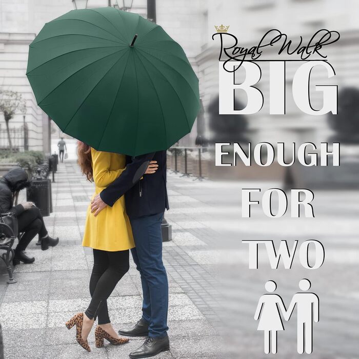 Royal Walk Automatic Travel Golf Umbrella - 54 Inch/137cm - Windproof, Waterproof, Large Size for 2 People - Classic Design, Wooden Handle, Unisex