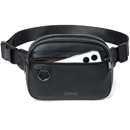 Жіноча сумка на пояс, кросбоді, з PU шкіри, водовідштовхувана, антикрадіжна, 4 відділення, чорна, на блискавці, 19.05 x 15 см, 55 см ремінець, ручне прання