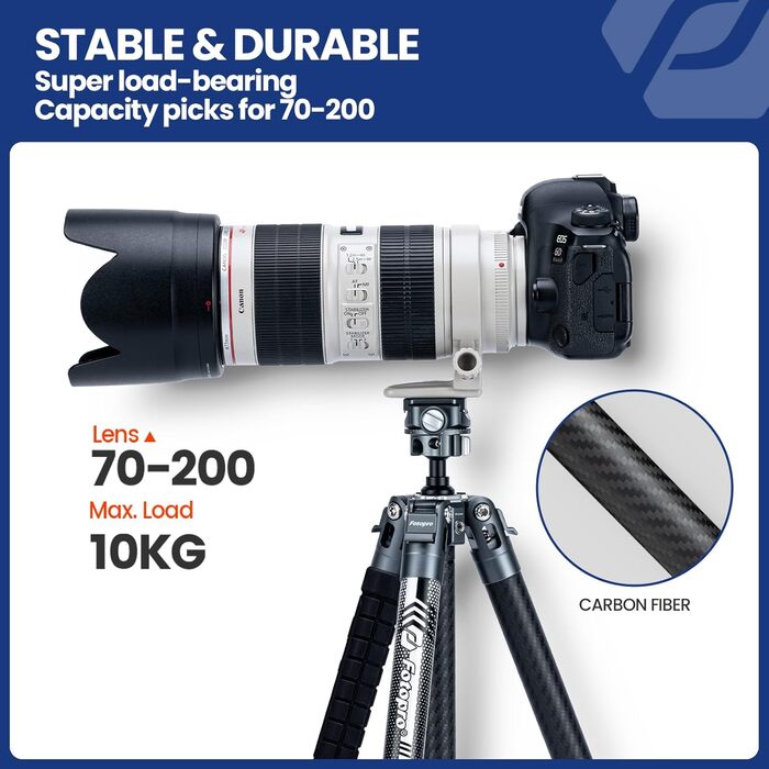 Штатив Fotopro Carbon X-Aircross 3 з поворотним вушкою 360° та швидкознімною платформою, 151 см, блакитний, для відео та фото, максимальне навантаження 10 кг