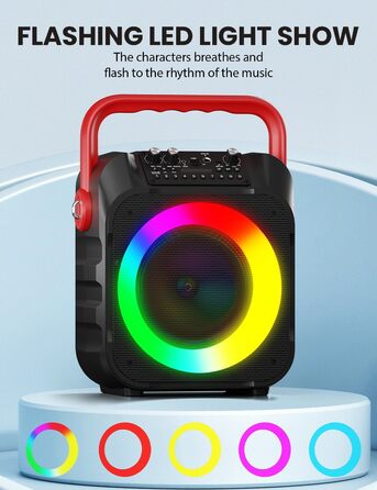 Wowstar Караоке Машина з 2 Бездротові Мікрофони, Портативна Bluetooth Колонка з Світловим Ефектом, Підтримка TF/USB, FM, Запис, AUX, TWS для Вечірок, Дня Народження (Червона)