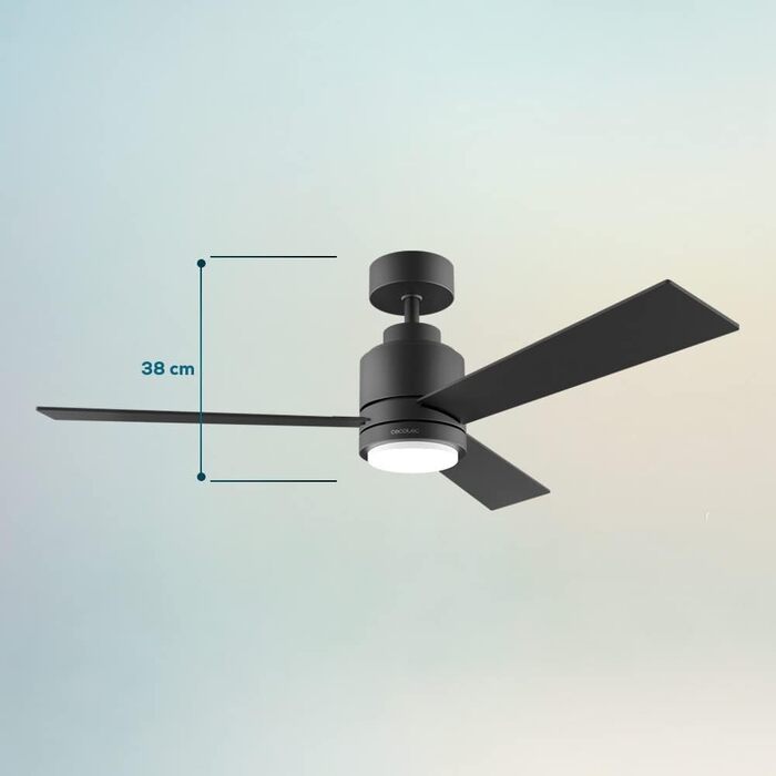 Стельовий вентилятор Cecotec EnergySilence Aero 4850 з підсвіткою, 48 дюймів, 3 лопаті, пульт, DC-мотор, 6 швидкостей, режим зима/літо, чорний