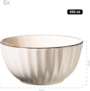 MÄSER 931967 Osita Retro Tableware Set for 6 People with Wave Design, 18-Piece Round Dinnerware Set with Dinner Plates, Dessert Plates, and Muesli Bowls, Dinnerware Set, Stoneware, Cream White Combination Service