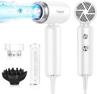 Подорожній фен з дифузором, легкий та компактний 1500W, Supgaliy Mini Іонний фен (290г, суперлегкий, 2 аксесуари для укладки, 4 температурні режими, 2 швидкості повітря)