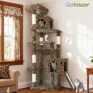 Драбина-будинок для котів Globlazer Kaktus (178 см) з гамаком, платформами, сходами з сизалю, для 2-4 котів, зелений (F70 Pro, XXL, леопардовий)