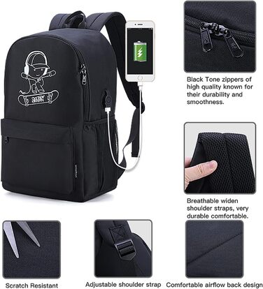 Шкільний рюкзак для хлопчика BSTcentelha з USB-портом та зарядкою, чорний