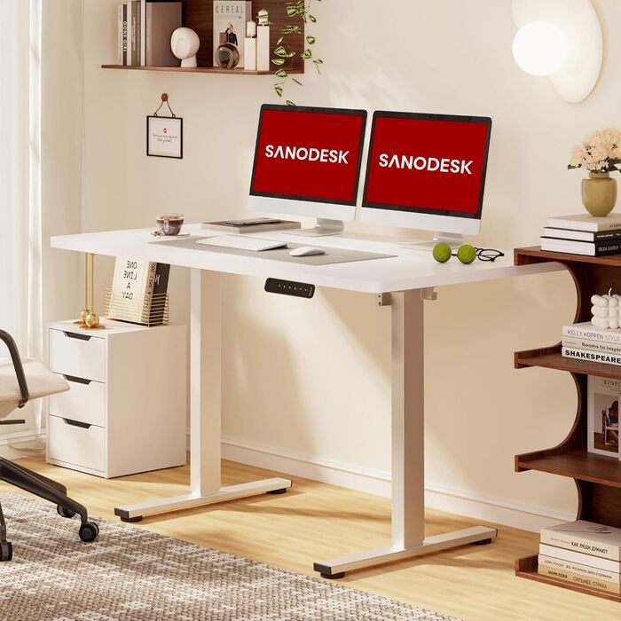 Електричний регульований стіл Sanodesk 120x60 см, білий - з пам'яттю налаштувань та інтелектуальною панеллю