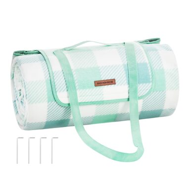 Плед для пікніка SONGMICS великий (200x300 см), водонепроникний, з 4 кілочками, для парку, саду, пляжу, складаний, зелений